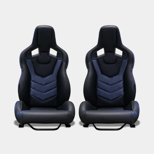 Coppia sedili sportivi Recaro Sportster CS no logo pelle tessuto nero blu Guscio