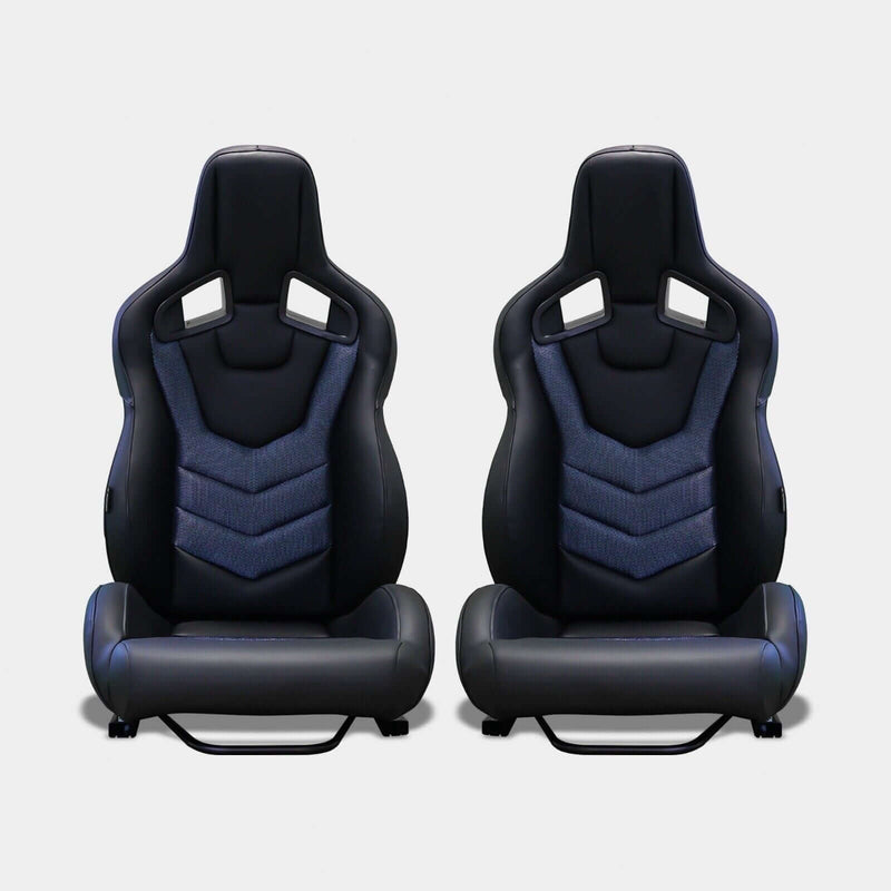 Coppia sedili sportivi Recaro Sportster CS no logo pelle tessuto nero blu Guscio