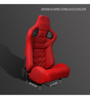 Coppia Sedili sportivi avvolgenti auto in pelle rossi con cuciture nere N502