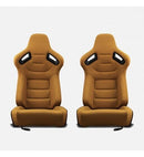 Coppia Sedili sportivi avvolgenti auto in pelle beige N511 con dettagli carbonio