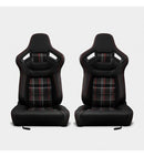 Coppia Sedili sportivi avvolgenti auto in pelle nera con patch in tessuto N512