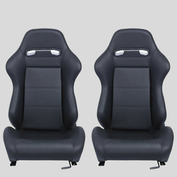 Pair of wraparound sports car seats in black leather N370 