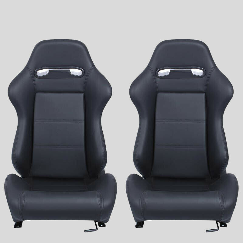 Pair of wraparound sports car seats in black leather N370 