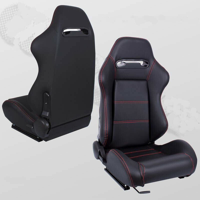 Sports bucket car seat in black leather with red stitching N360 SX 