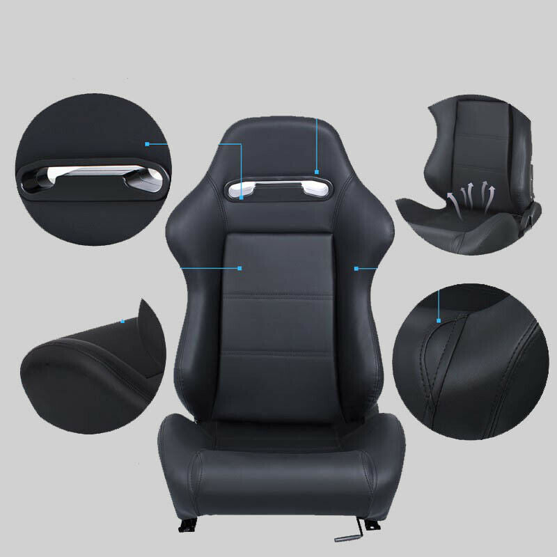 Pair of wraparound sports car seats in black leather N370 