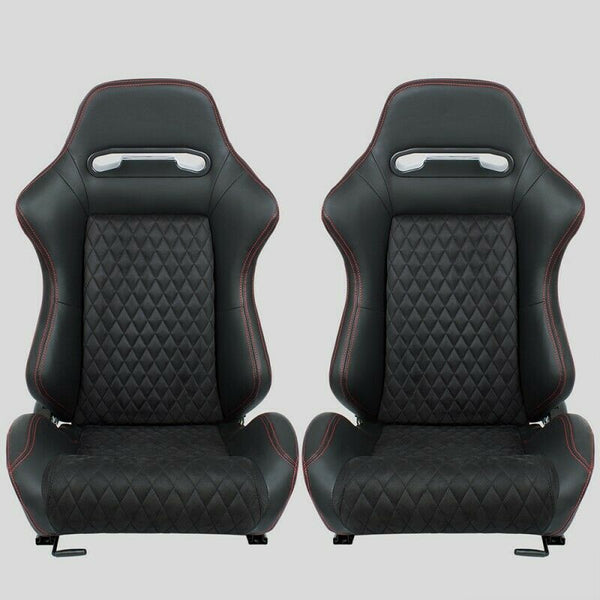 Pair of reclining sports wraparound car seats in black leather/alcantara N580 