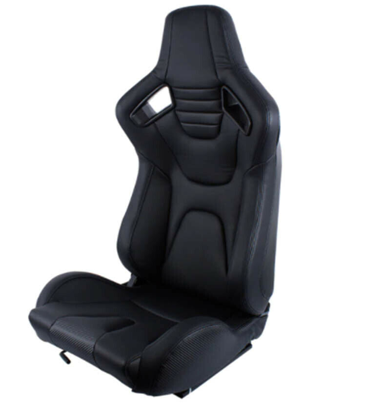 Pair of adjustable Recaro Replica sports bucket seats in black leather N775 