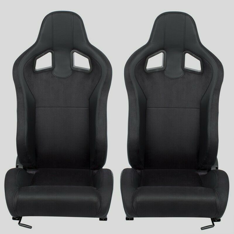 Pair of sports wraparound car seats in black leather and alcantara N790 REPLICA CS 