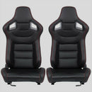 Coppia Sedili sportivi avvolgenti auto in pelle nero con cuciture rosse inserti carbon look N705