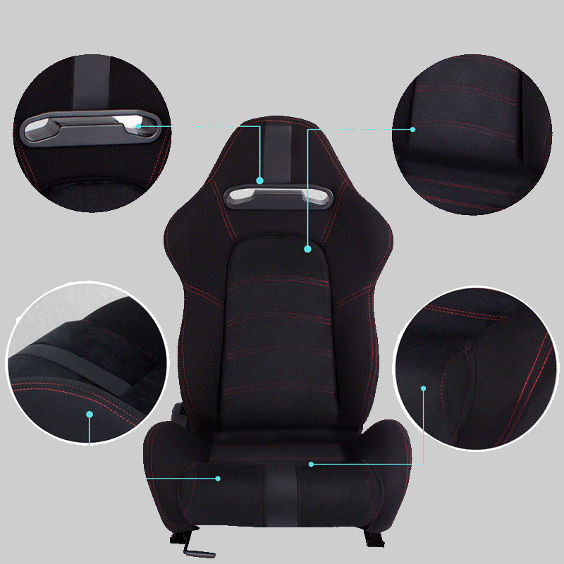 Pair of black Alcantara sports wraparound car seats with red stitching N300 