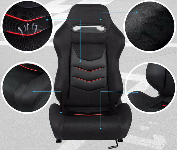 Siège auto sport enveloppant en tissu/alcantara noir avec inserts rouges N650 SX 