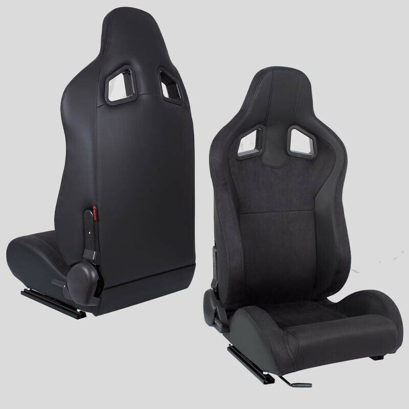 Pair of sports wraparound car seats in black leather and alcantara N790 REPLICA CS 