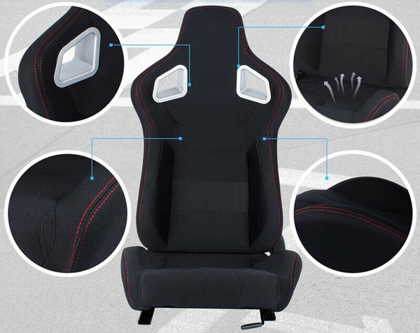 Sports bucket car seat in black canvas with red stitching N780 SX 