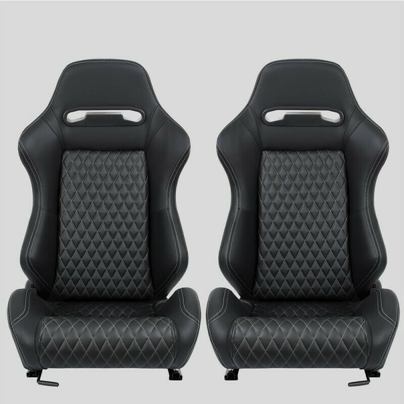 Pair of reclining sports bucket seats in black leather N590 