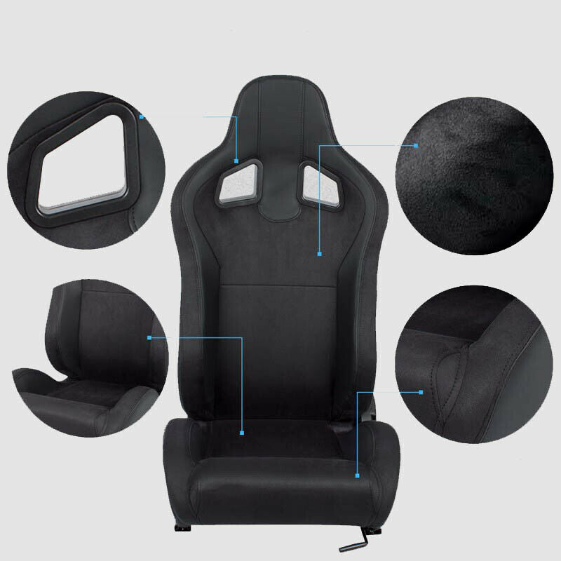 Sports wraparound car seat in black leather and alcantara N790 DX 