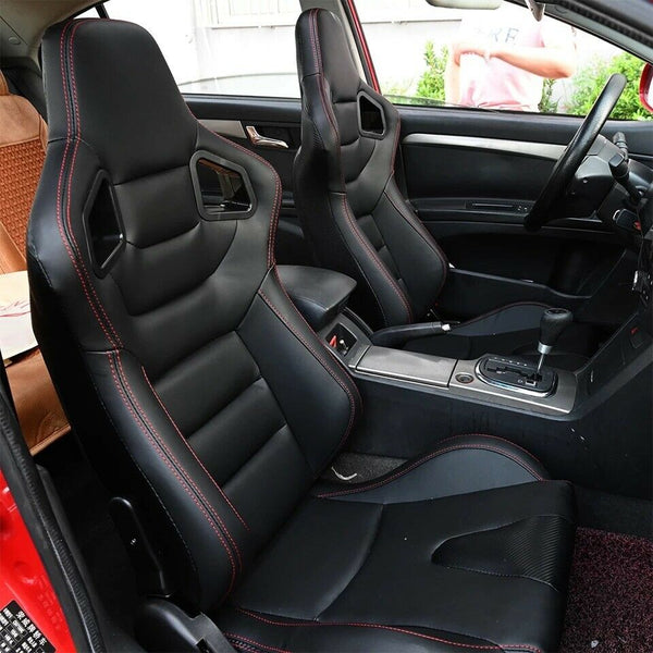 Coppia Sedili sportivi avvolgenti auto similpelle Recaro replica Nero Carbonio