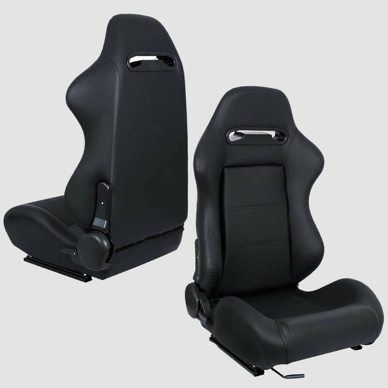 Pair of wraparound sports car seats in black leather N370 