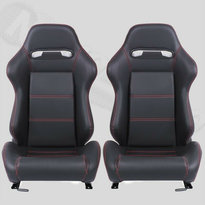 Sedile sportivo avvolgenti auto in pelle nero con cuciture rosse N360 DX