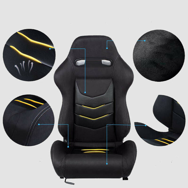 Siège auto sport enveloppant en tissu/alcantara noir avec inserts jaunes N651 SX 