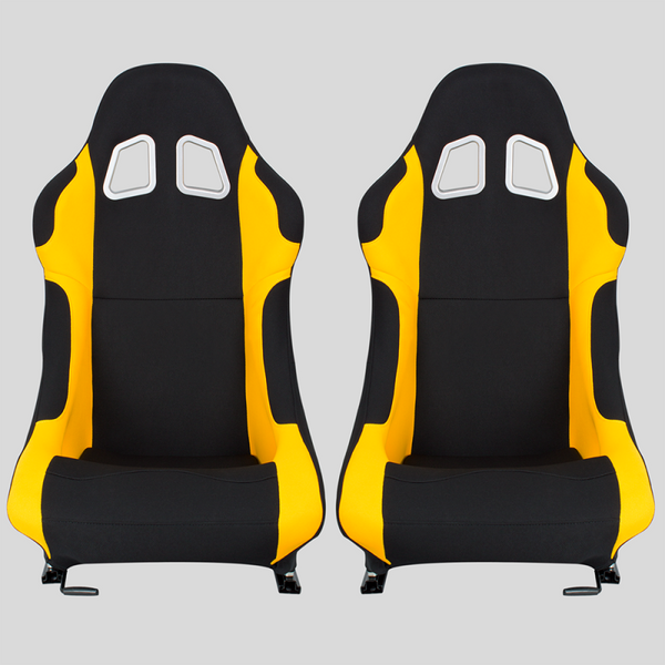 Pair of sports bucket seats for cars in FX-like yellow/black fabric N070 