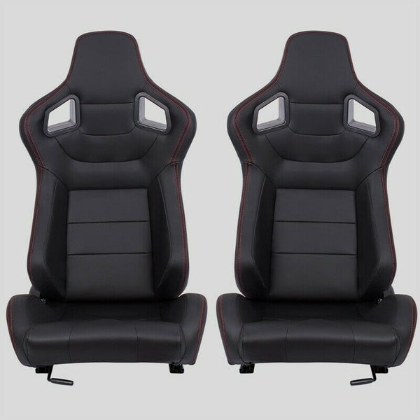 Coppia Sedili sportivi auto in pelle nero con cuciture rosse N701 replica Recaro