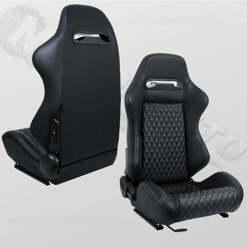 Pair of reclining sports bucket seats in black leather N590 