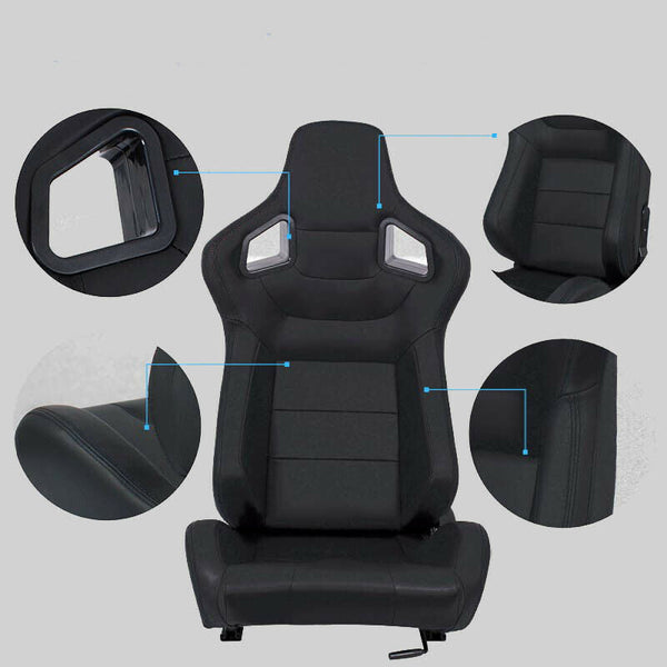 Pair of sports bucket seats in black leather N710 Recaro replica 