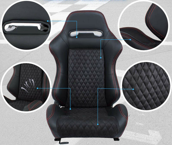 Reclining sports bucket car seat in black leather/alcantara N580 DX 