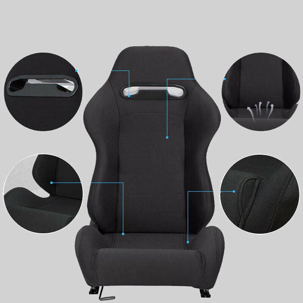 Siège auto sport enveloppant en tissu noir N101 SX 