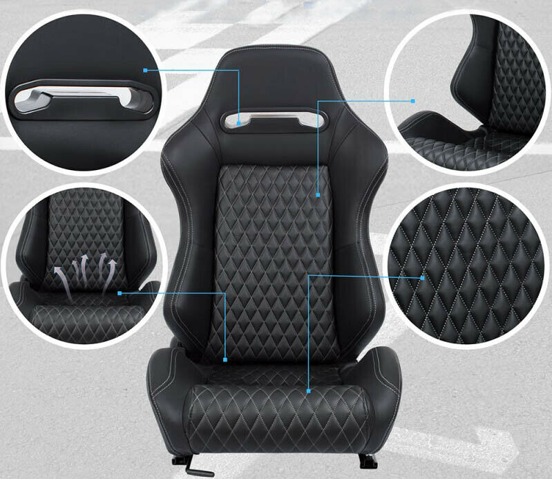 Pair of reclining sports bucket seats in black leather N590 