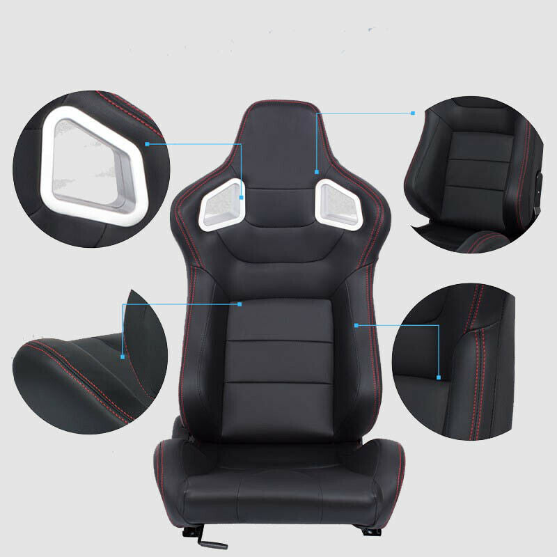 Sports bucket car seat in black leather with red stitching N700 SX 