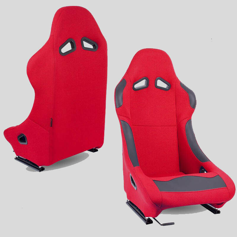 Coppia Sedili sportivi avvolgenti per auto simil FX tessuto rosso N050 dx/sx