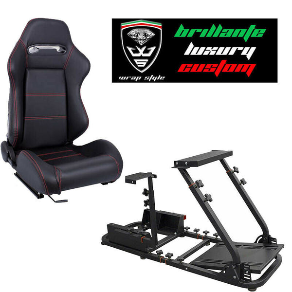 PS5 simulator game station support sports seat N360 Black leather with red stitching