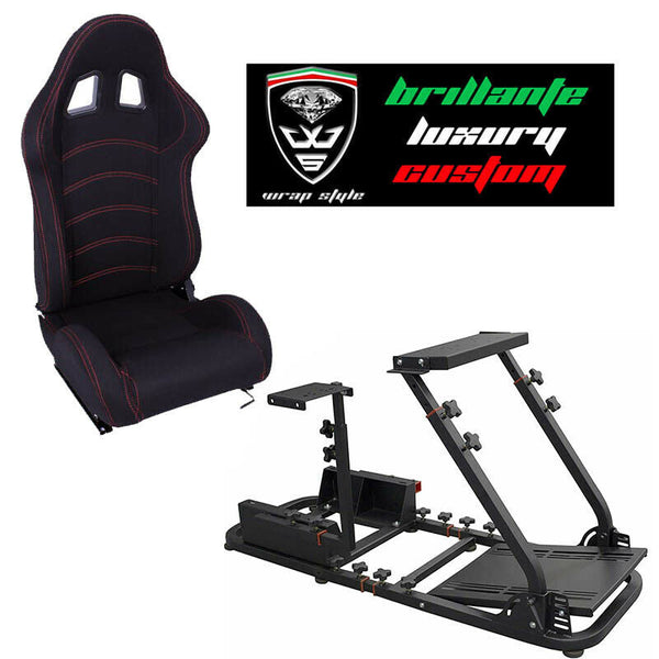 PS5 simulator game station with support for N190 sports seat. Black fabric with red stitching 