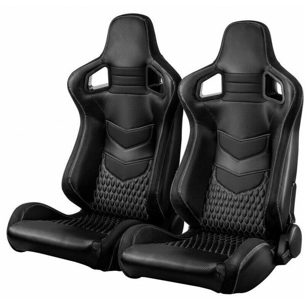 Pair of replica Recaro Sports Seats Carbon Look Carbon Simulated Leather With N725 Rails 